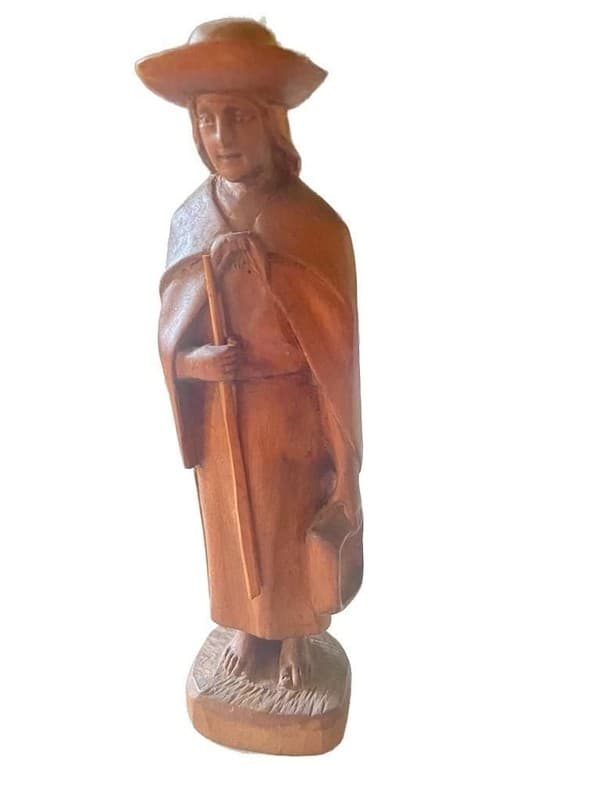 Vintage Hand Carved Wooden Man with Dog Folk Art Sculpture from Ecuador - Thumbnail 3