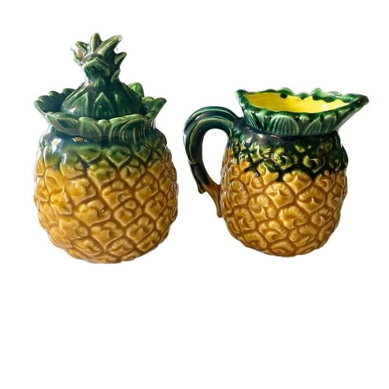 Vintage Majolica Pineapple creamer & sugar - Thumbnail 3