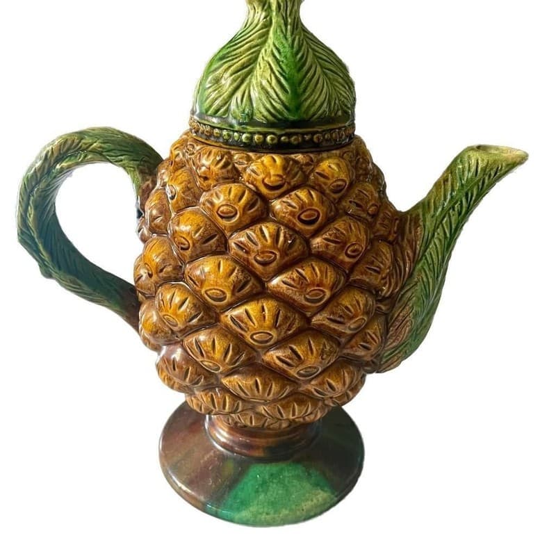 Pineapple Tea Pot Tiki Mid Century Style Vintage Ceramic Kettle majolica - Image 1