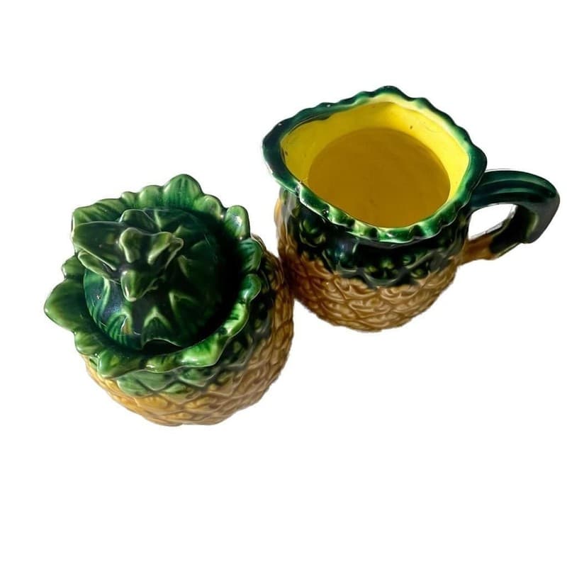 Vintage Majolica Pineapple creamer & sugar - Image 1