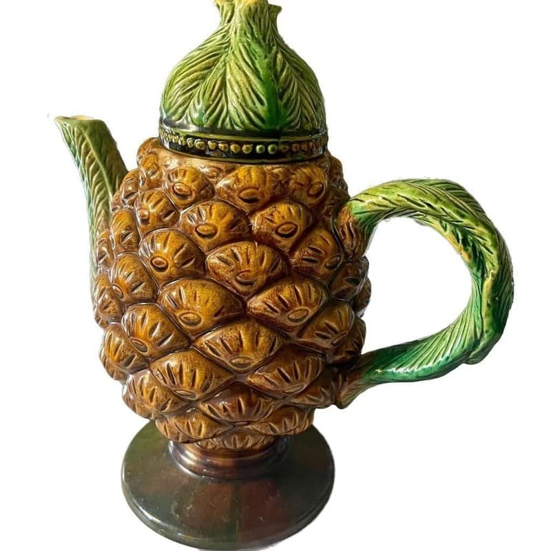 Pineapple Tea Pot Tiki Mid Century Style Vintage Ceramic Kettle majolica - Thumbnail 2