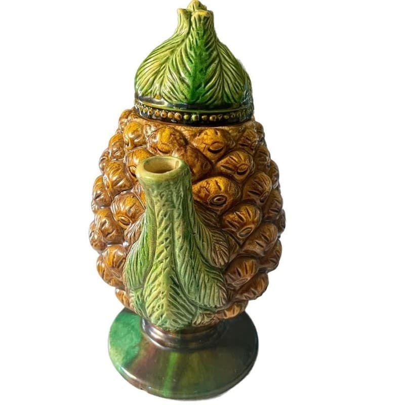 Pineapple Tea Pot Tiki Mid Century Style Vintage Ceramic Kettle majolica - Thumbnail 3