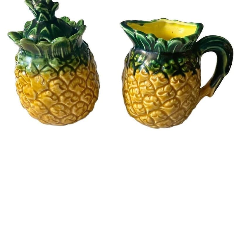 Vintage Majolica Pineapple creamer & sugar - Thumbnail 2