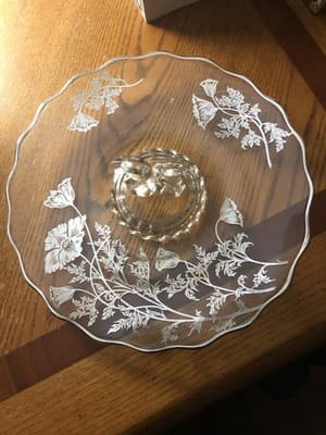 Vintage Silver City Clear Glass Center Handle Serving Tray Floral silver Overlay - Thumbnail 2
