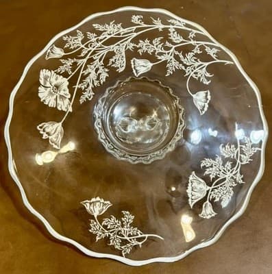 Vintage Silver City Clear Glass Center Handle Serving Tray Floral silver Overlay - Thumbnail 7