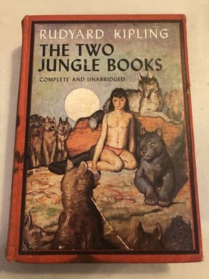 Vintage Two Jungle Books Rudyard Kipling Red Cloth HC Illustrated Children's - Image 1