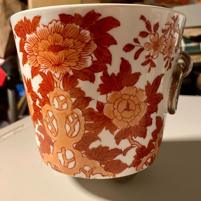 Vintage Japanese Porcelain Gold Imari Biscuit Barrel with Orange Flowers - Image 1