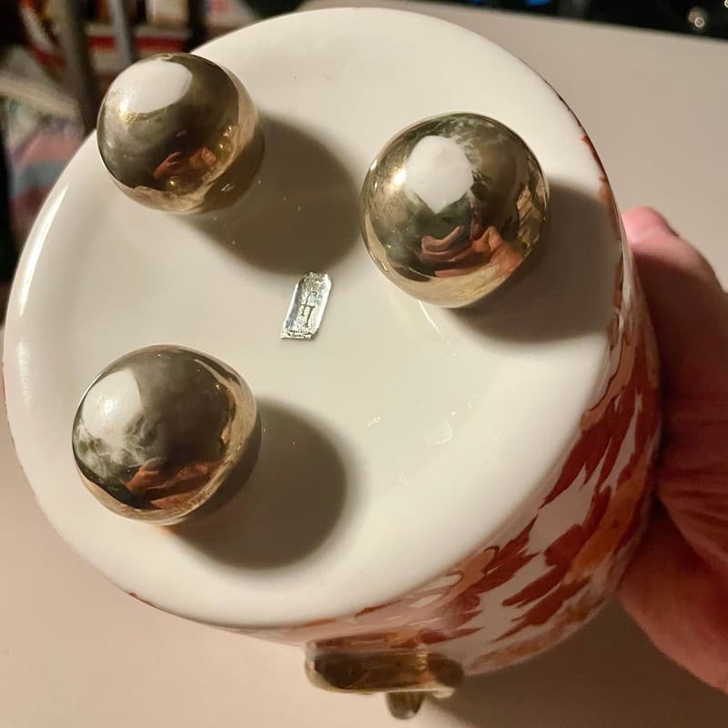 Vintage Japanese Porcelain Gold Imari Biscuit Barrel with Orange Flowers - Thumbnail 6