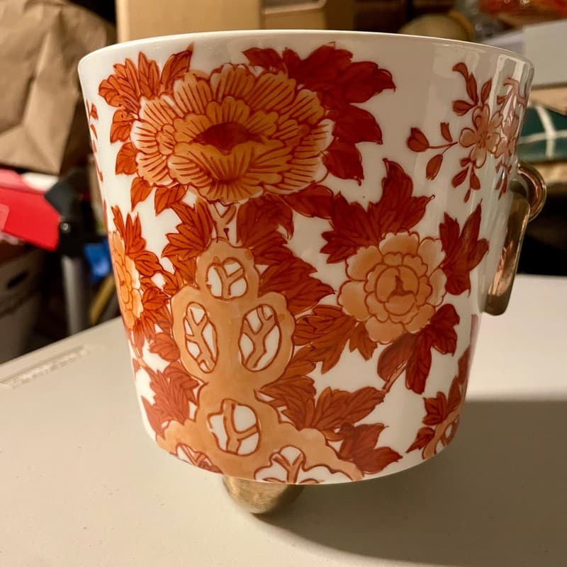 Vintage Japanese Porcelain Gold Imari Biscuit Barrel with Orange Flowers - Thumbnail 3