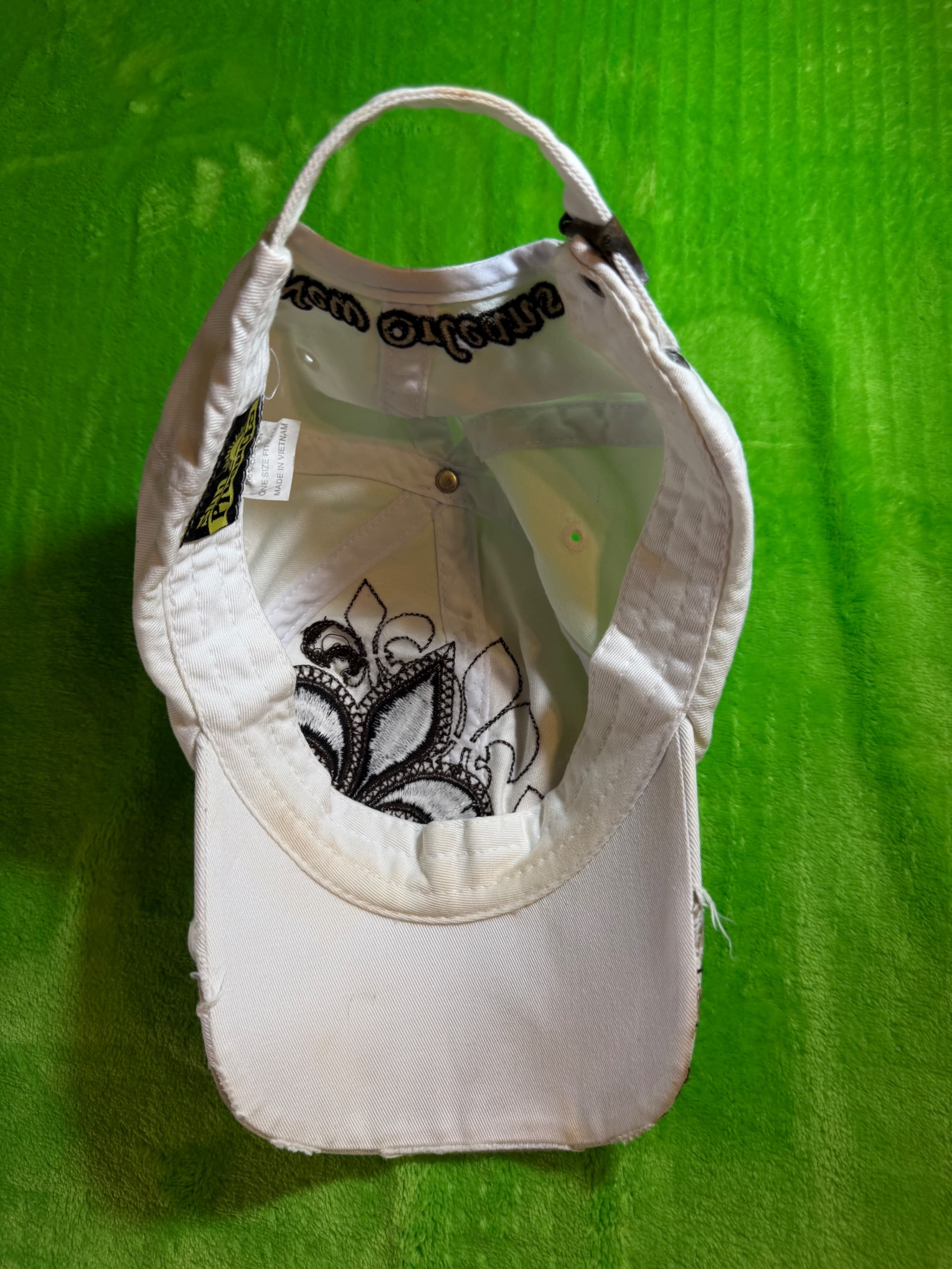 Embellished Fleur-de-Lis White Cap with Rhinestones - Thumbnail 5