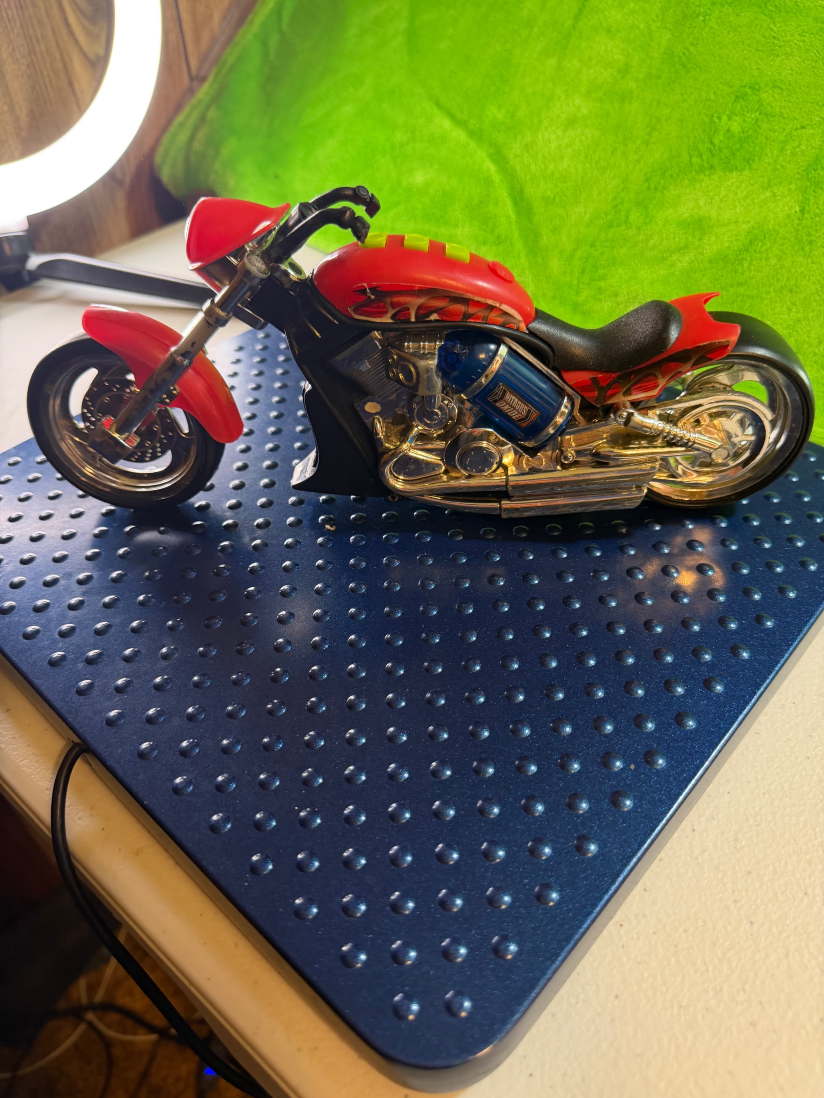 Toy Chopper Motorcycle Red Flames Lights Sounds Music Horn Nitrous Cruiser Bike - Image 1