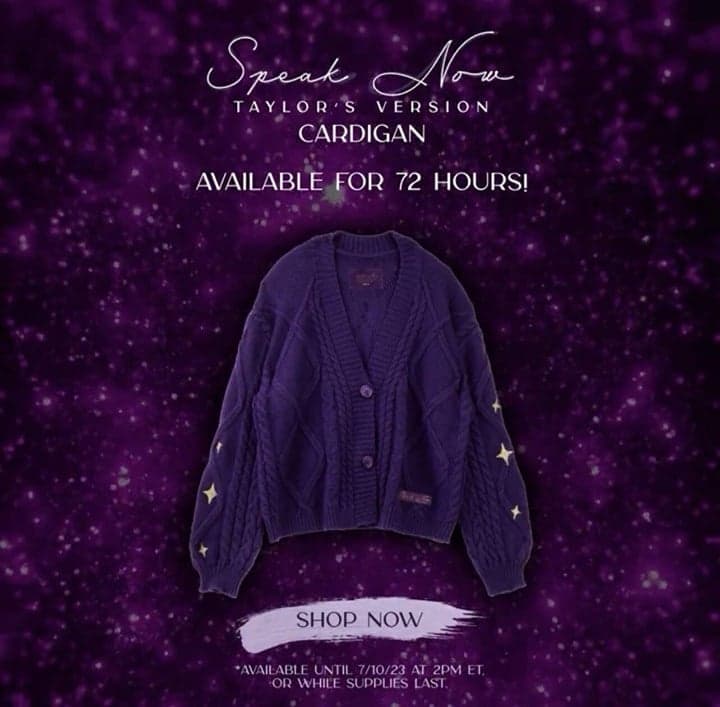 NEW IN PACKAGE Speak Now Cardigan - Taylor Swift Purple Knit Cardigan Sparkles