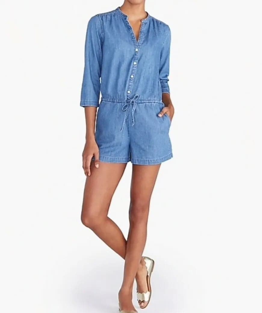 J Crew Mercantile Three-quarter sleeve denim romper