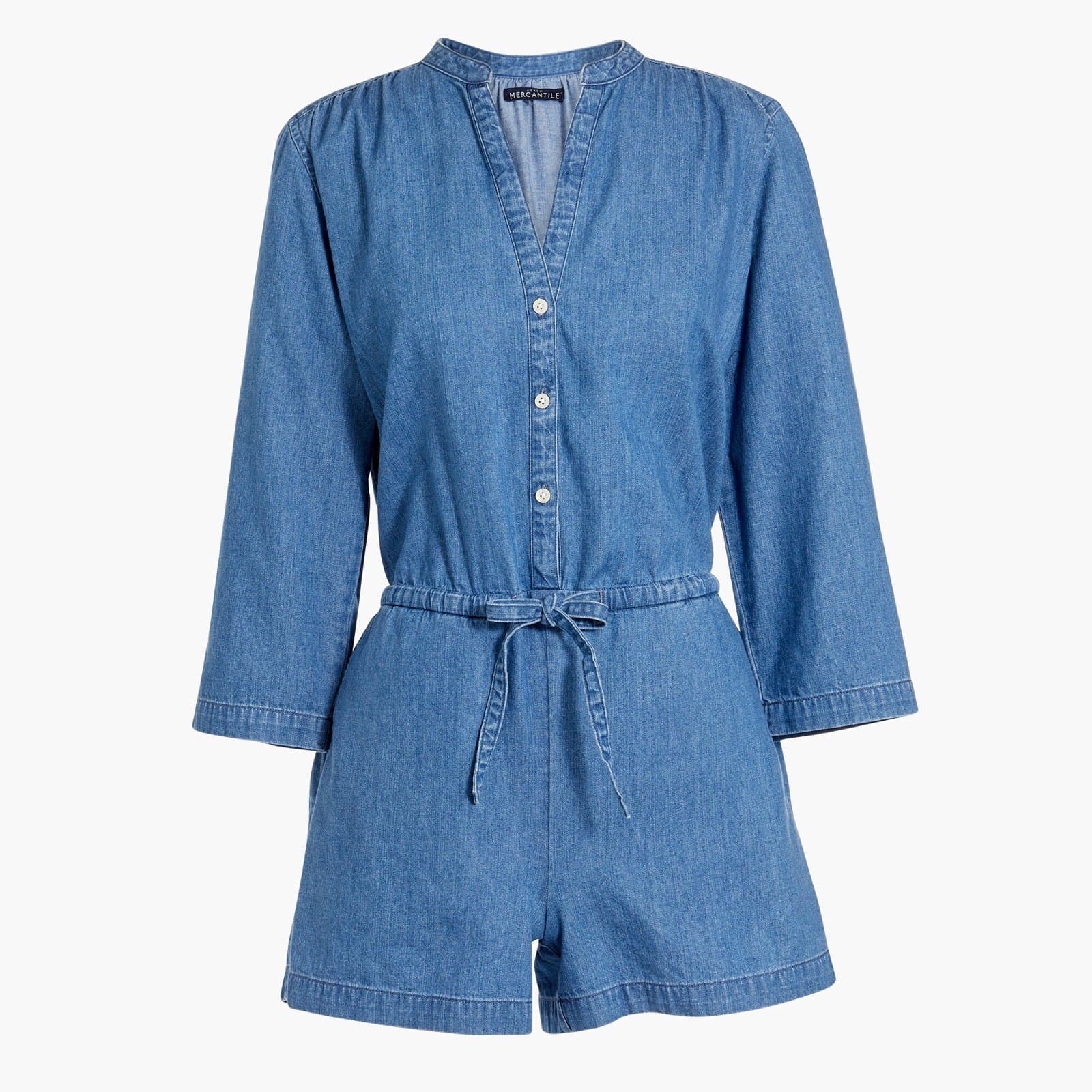 J Crew Mercantile Three-quarter sleeve denim romper - Thumbnail 2