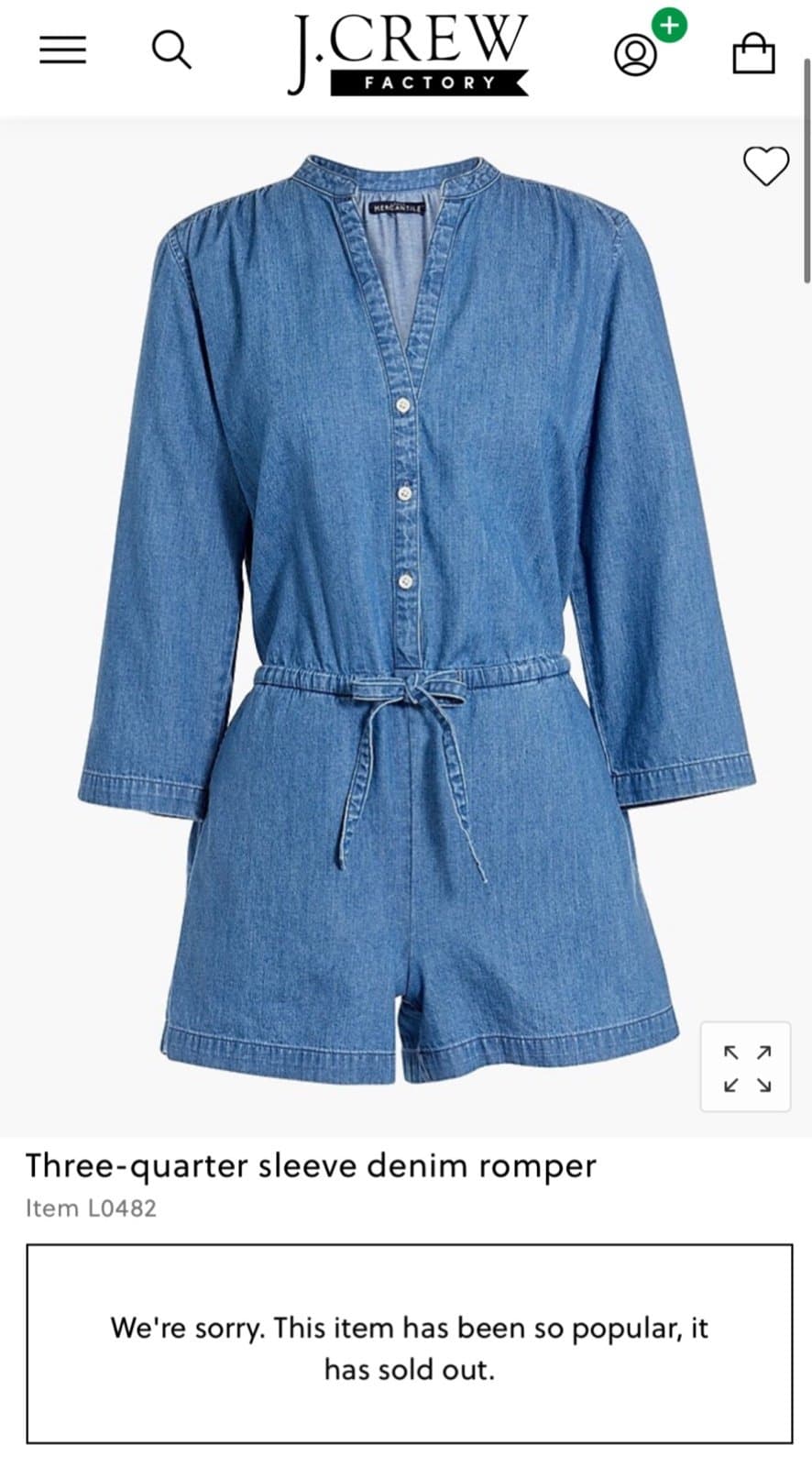 J Crew Mercantile Three-quarter sleeve denim romper - Thumbnail 3