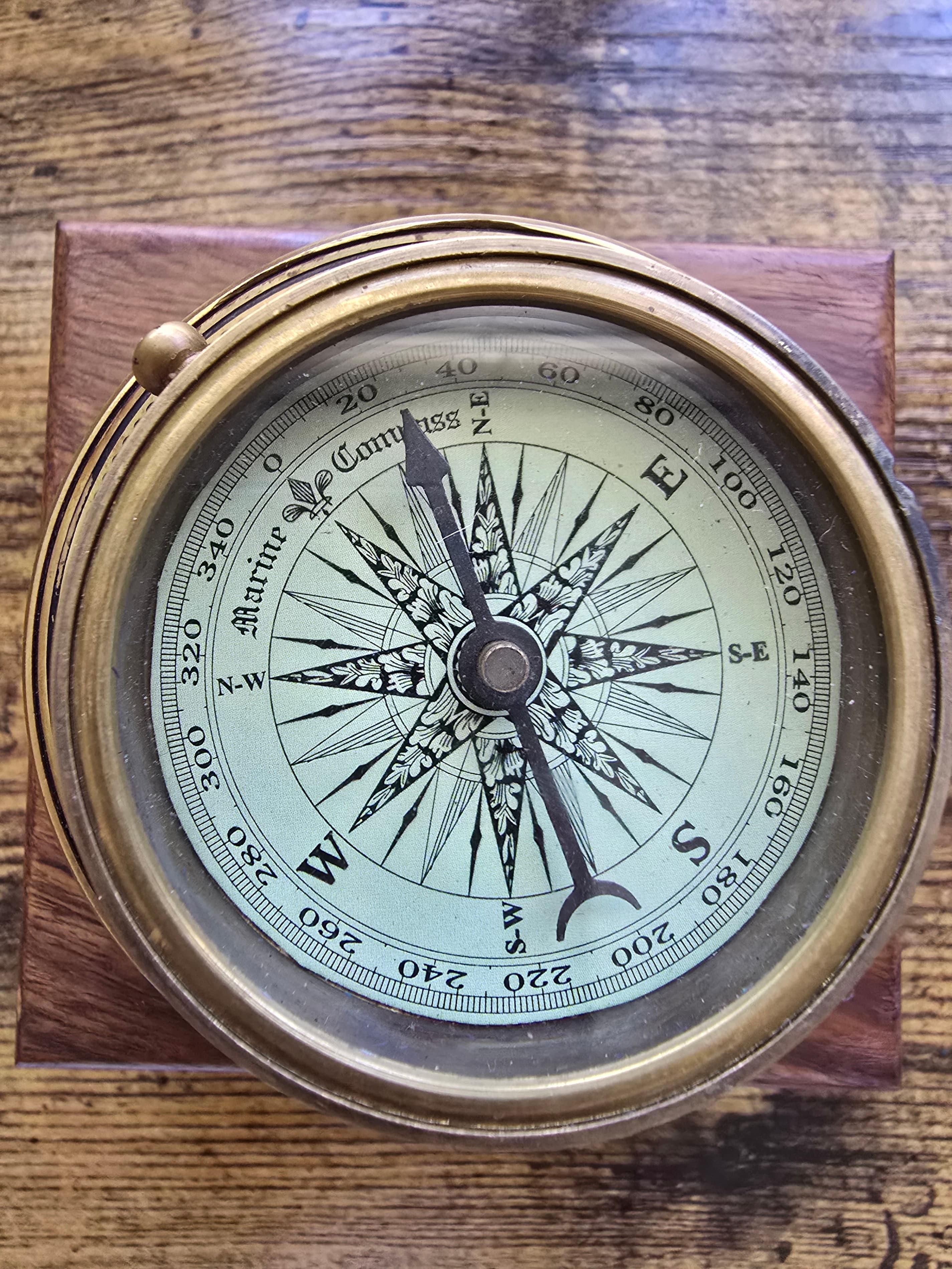 Vintage Brass Marine Compass With Wooden Case - Image 1