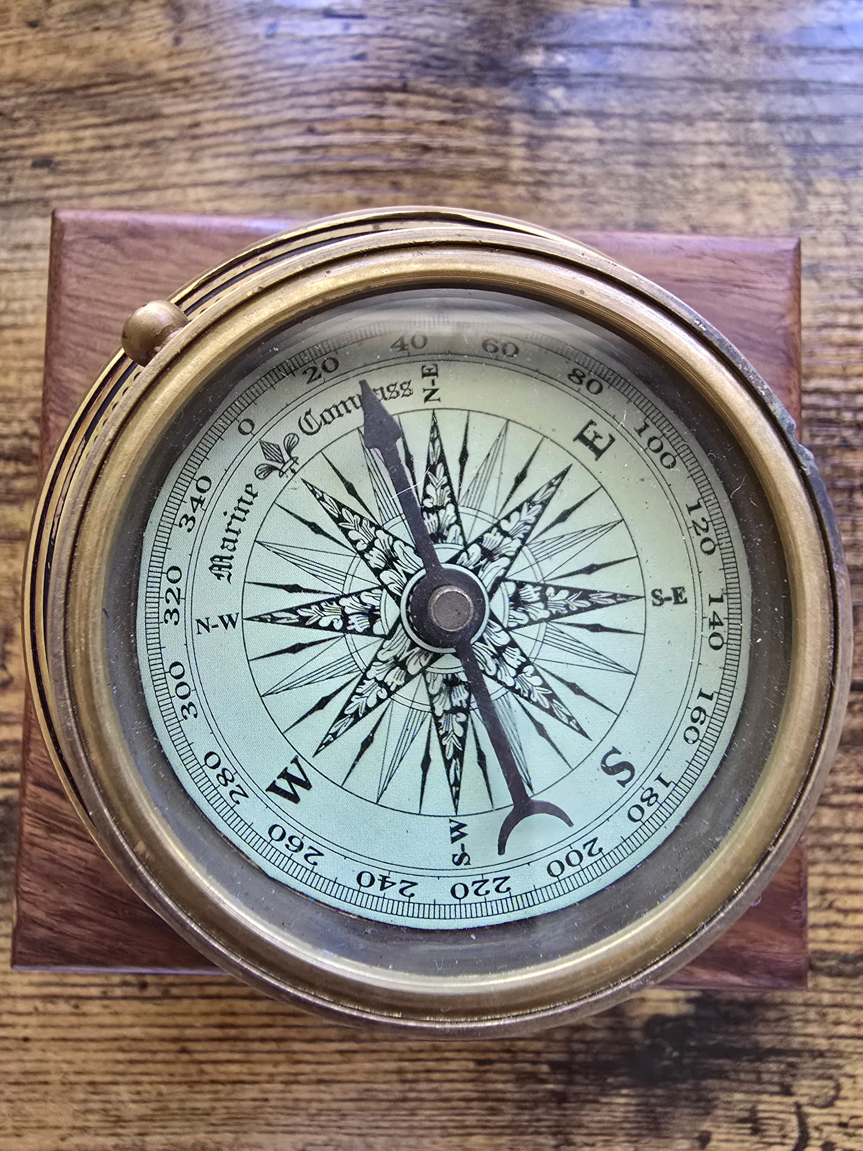 Vintage Brass Marine Compass With Wooden Case - Thumbnail 9