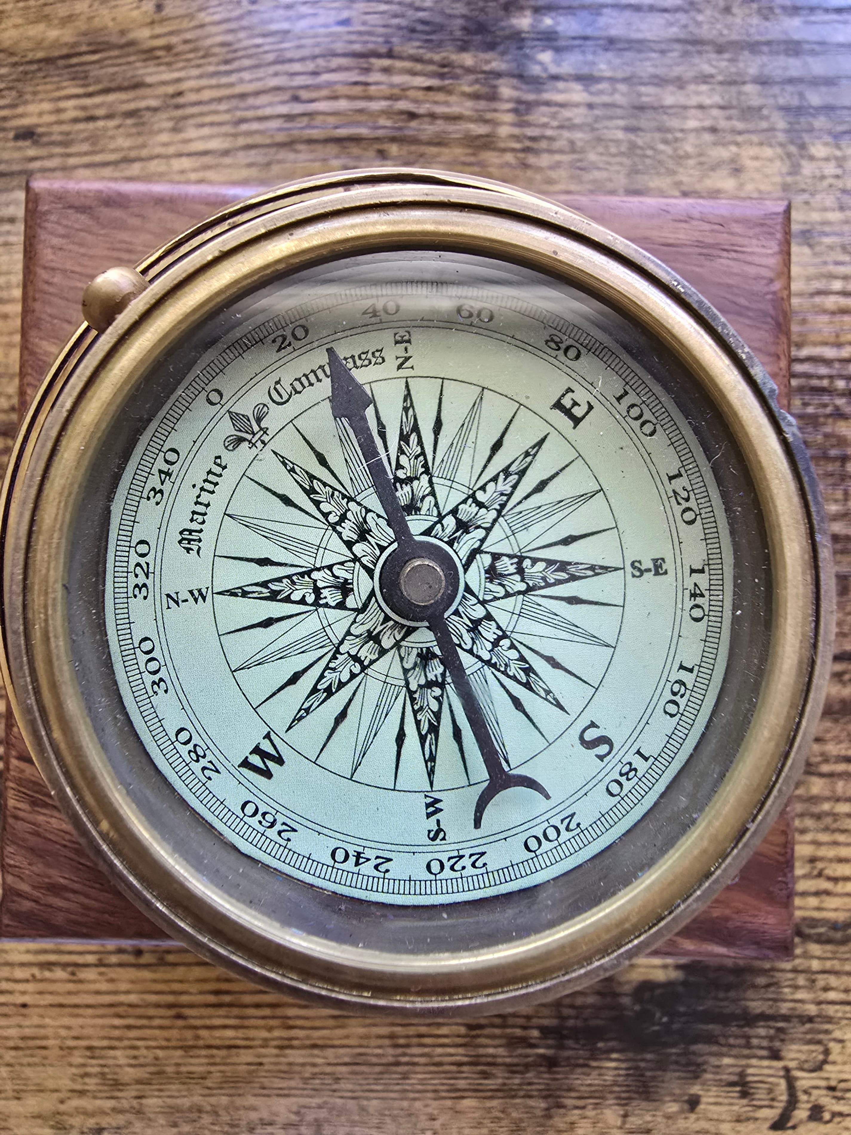 Vintage Brass Marine Compass With Wooden Case - Thumbnail 6