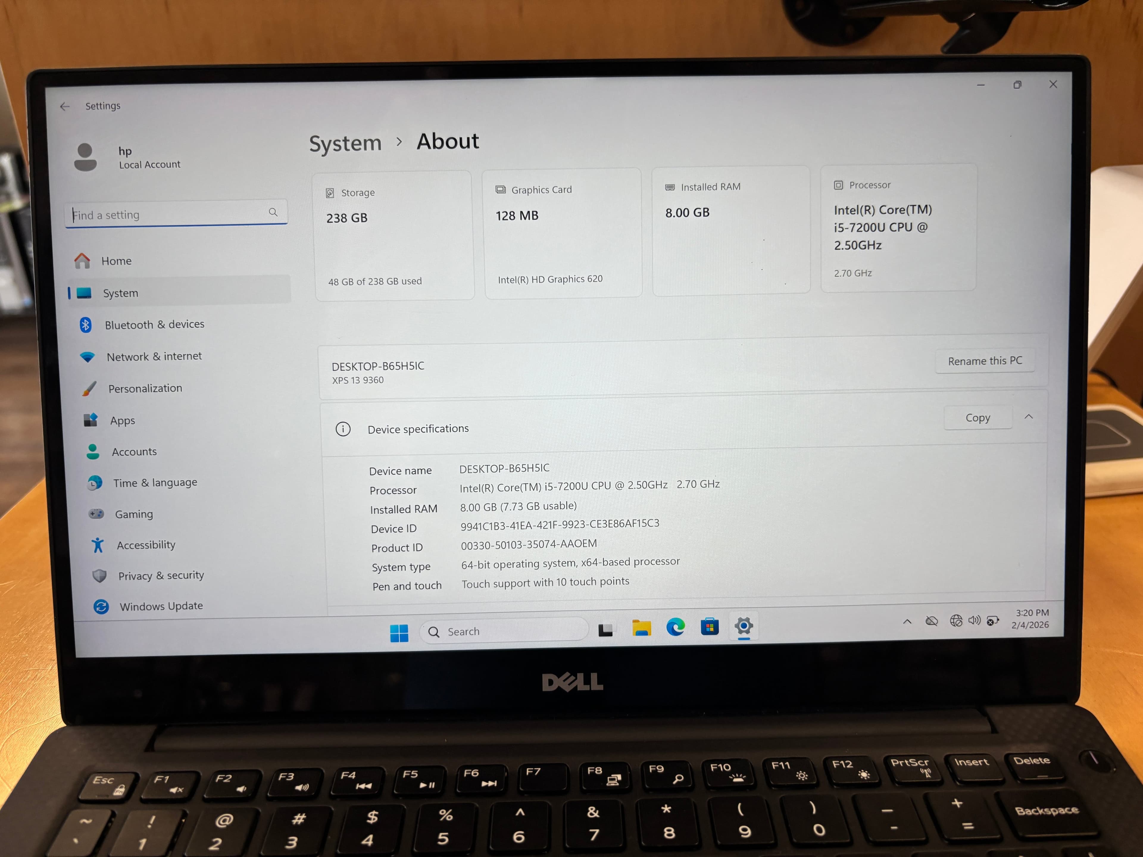 Dell XPS 13 960 Laptop i5-7200U 8GB RAM 256GB SSD - Thumbnail 4