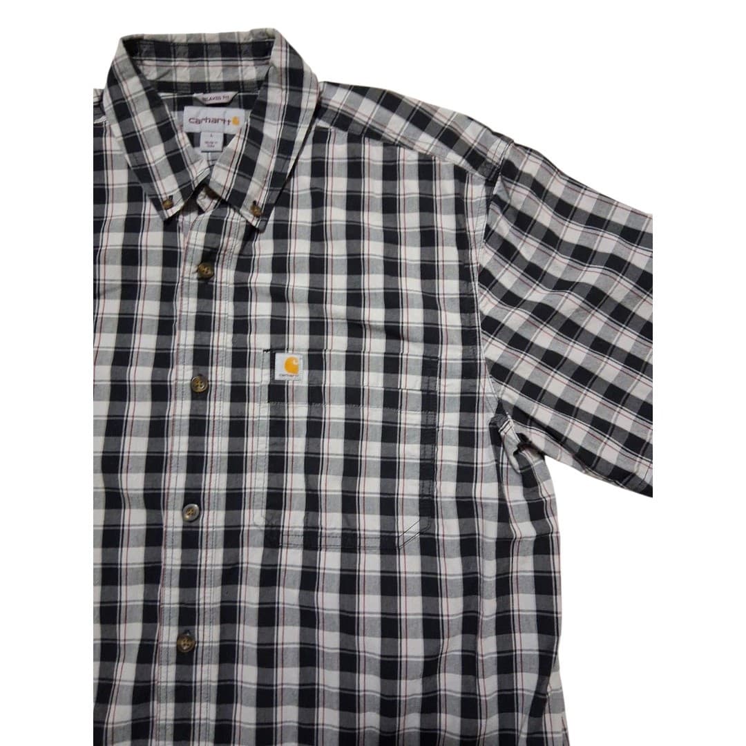 Carhartt Plaid Button Up Shirt Mens Large Relaxed Fit Workwear Short Sleeve - Image 1