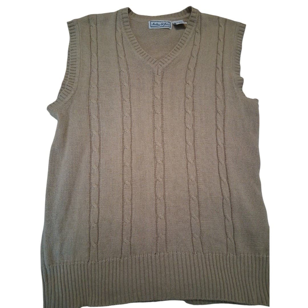 Vintage Andrew St. John Sweater Vest 1980's Cream Unisex Size Medium - Image 1