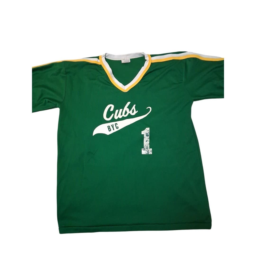 Vintage 80s Baseball Jersey Size Large Green With Yellow And White Accents - Image 1