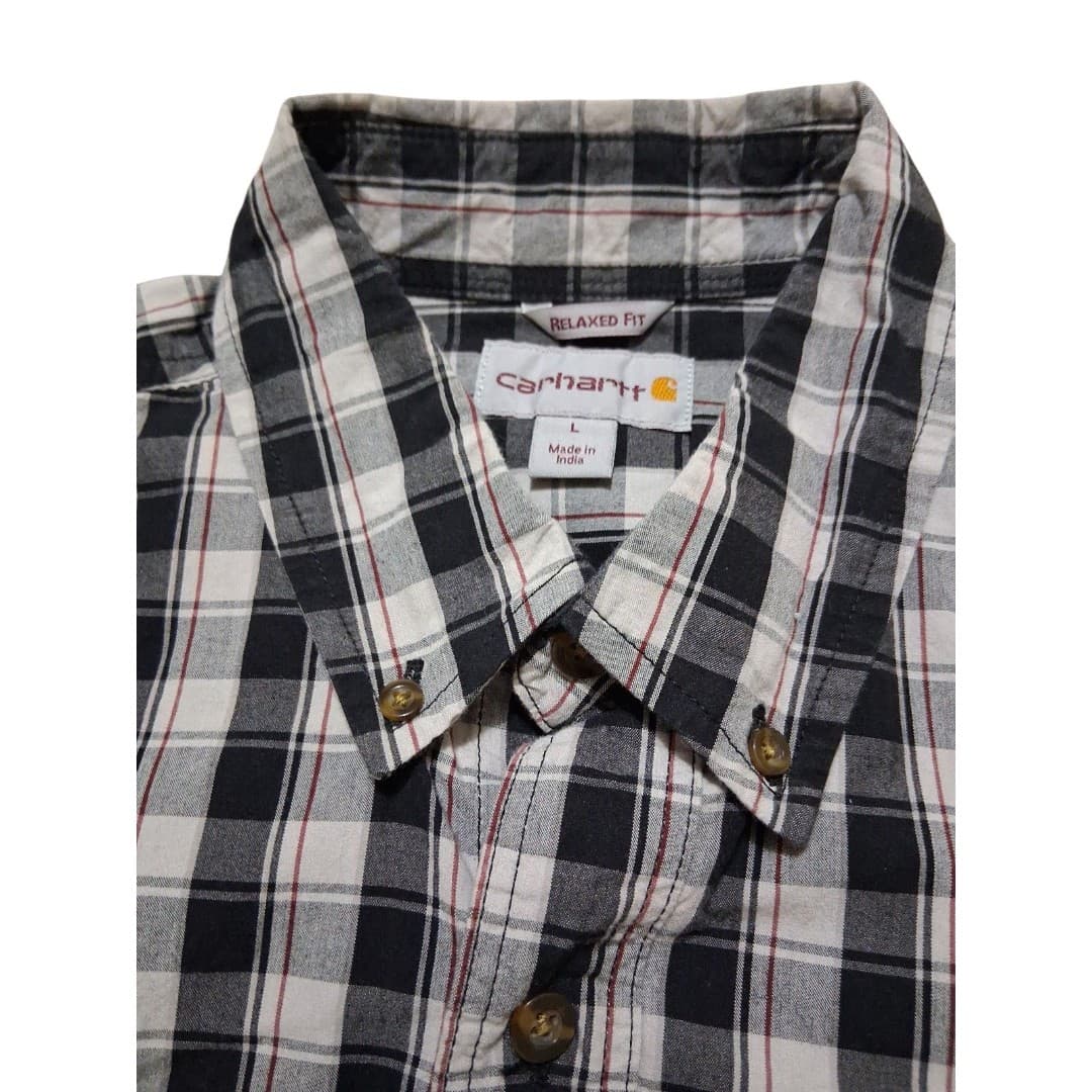 Carhartt Plaid Button Up Shirt Mens Large Relaxed Fit Workwear Short Sleeve - Thumbnail 3