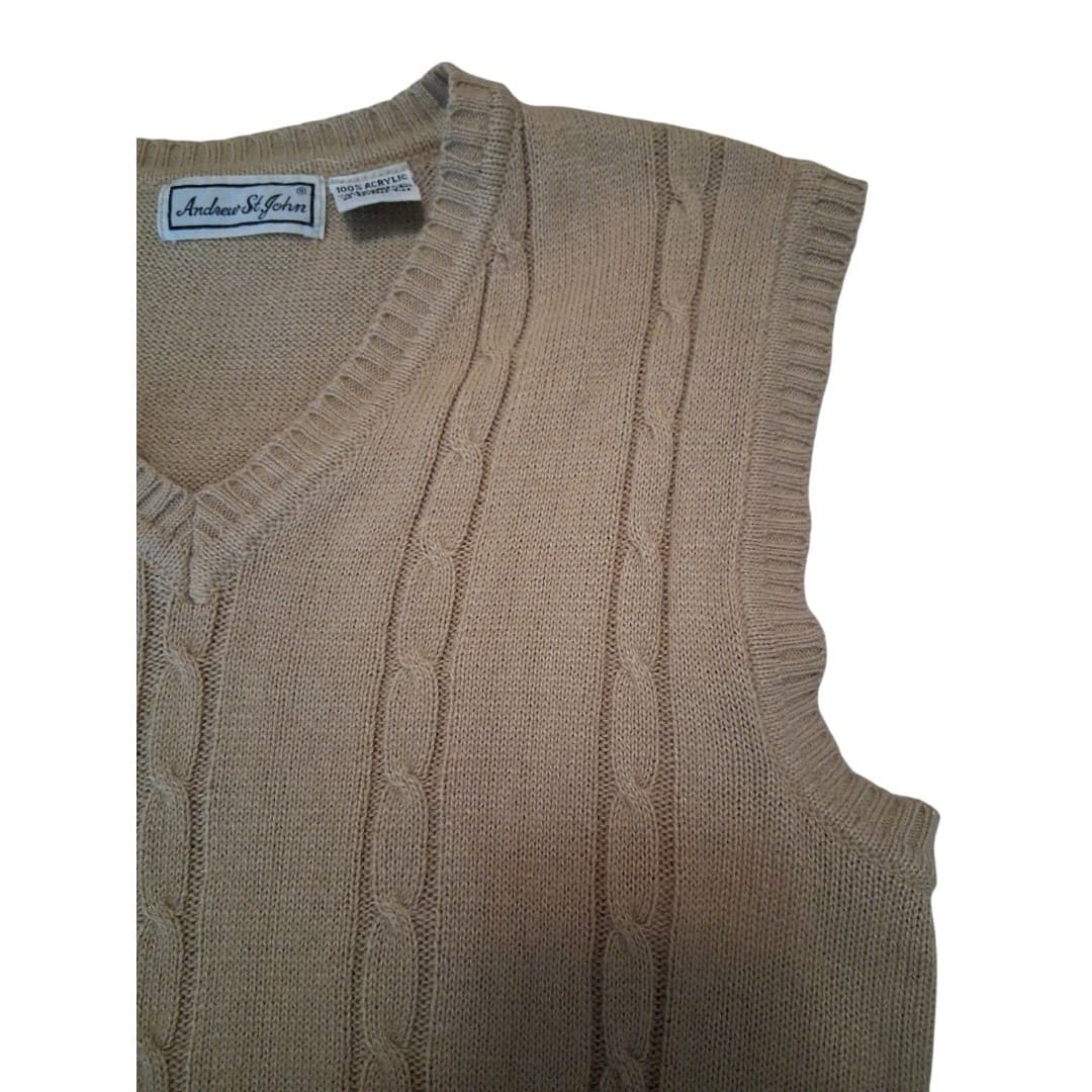 Vintage Andrew St. John Sweater Vest 1980's Cream Unisex Size Medium - Thumbnail 4