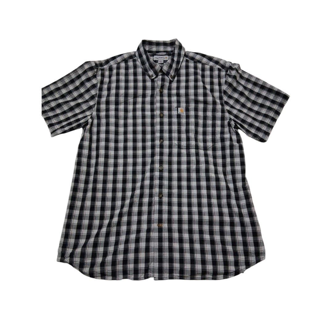 Carhartt Plaid Button Up Shirt Mens Large Relaxed Fit Workwear Short Sleeve - Thumbnail 2
