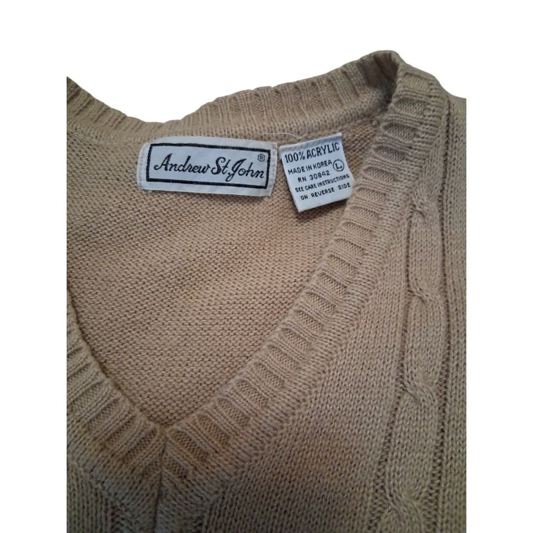 Vintage Andrew St. John Sweater Vest 1980's Cream Unisex Size Medium - Thumbnail 5