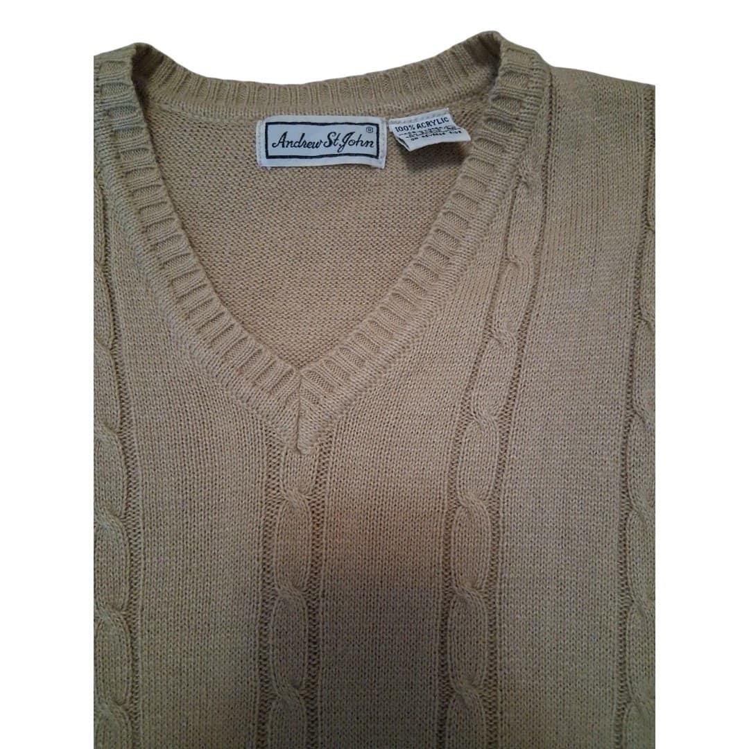 Vintage Andrew St. John Sweater Vest 1980's Cream Unisex Size Medium - Thumbnail 2