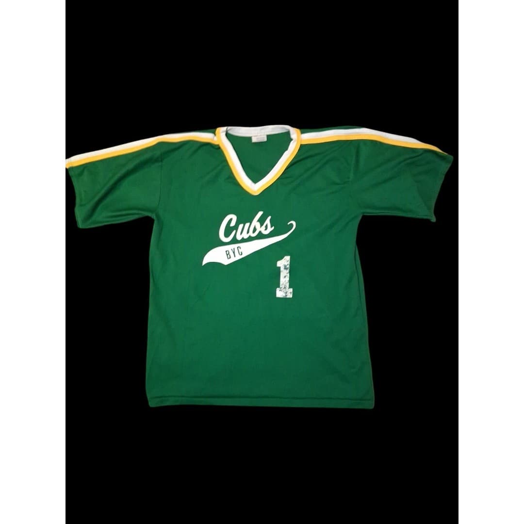 Vintage 80s Baseball Jersey Size Large Green With Yellow And White Accents - Thumbnail 3