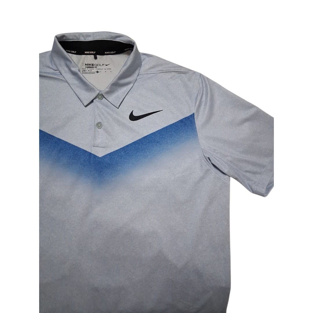 Nike Golf Standard Fit Dri-FIT Polo Size M Baby Blue Chevron Gradient Design MED - Image 1