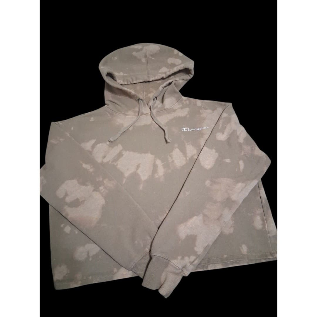 CHAMPION BLEACH TIE DYE CROPPED SWEATSHIRT HOODED WOMENS MEDIUM HOODIE SHIRT M - Image 1