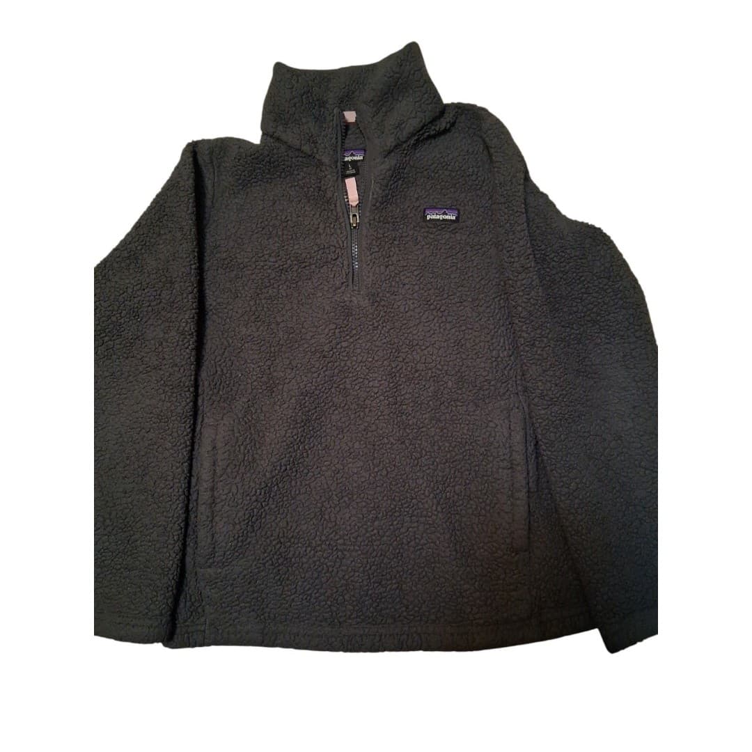 Patagonia Girl's Los Gatos 1/4 Zip Fleece Jacket Gray With Pink Accent Kids Sz L - Thumbnail 2