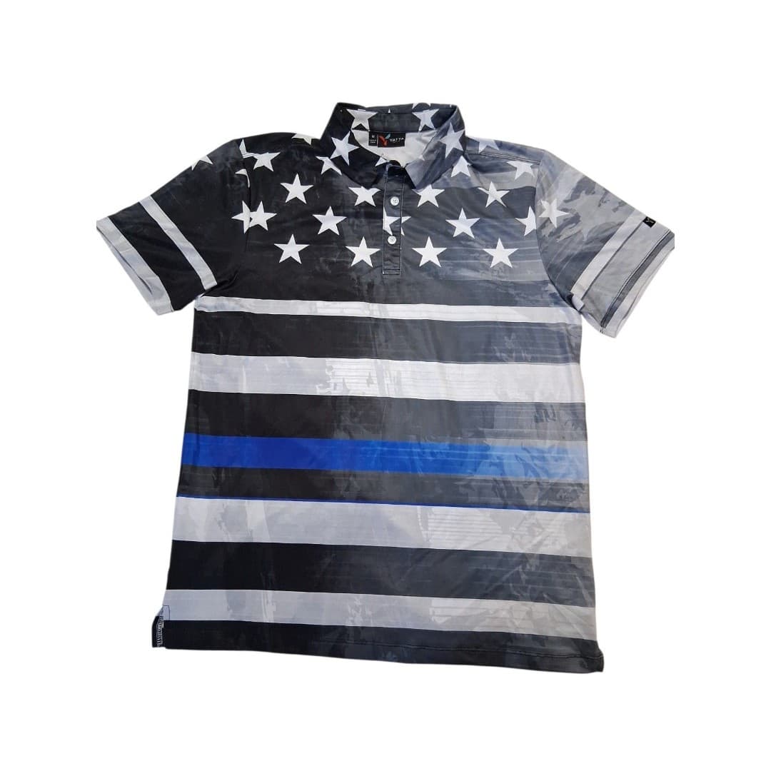 Yatta Golf Men's Thin Blue Line American Stars And Bars Golf Polo Shirt Medium - Image 1