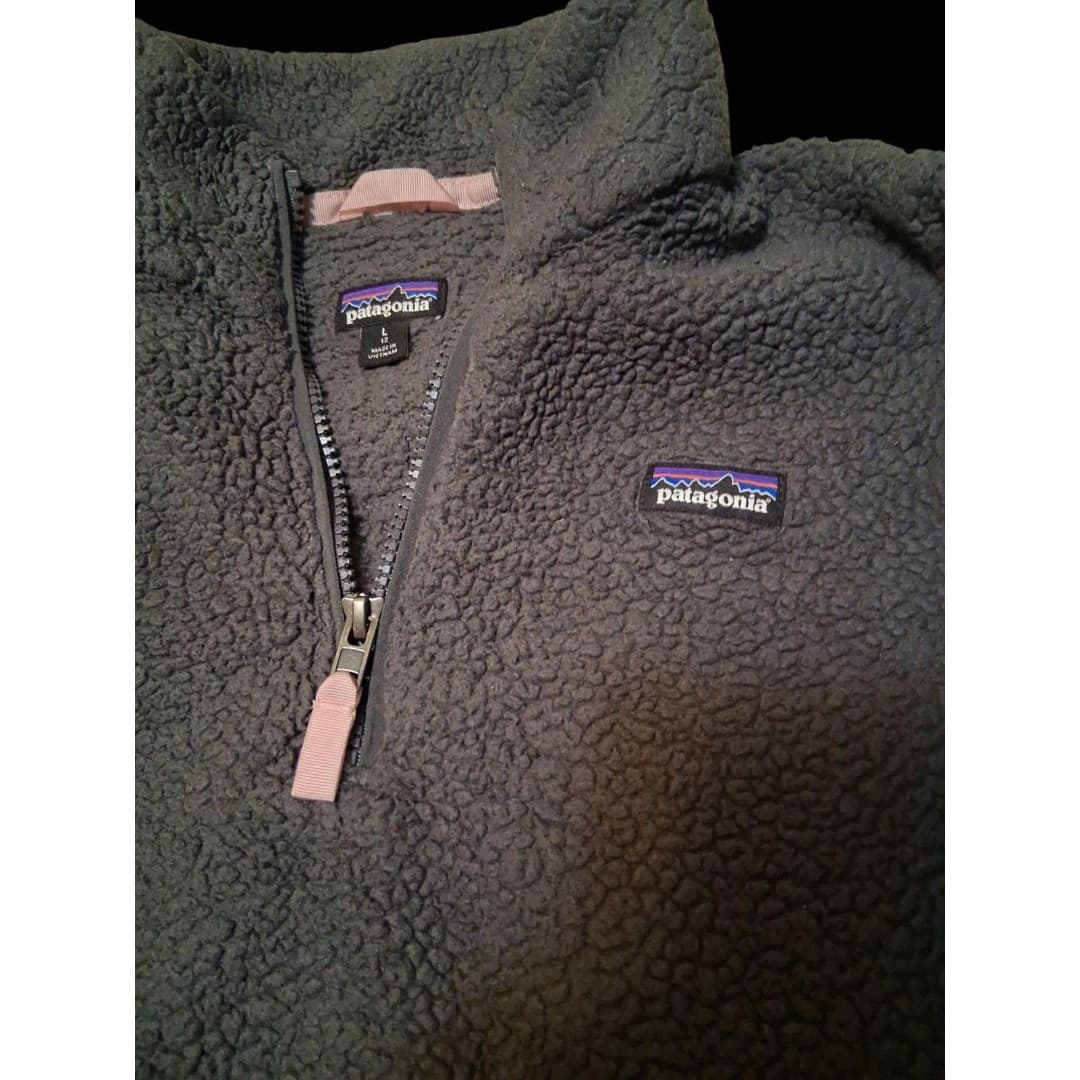 Patagonia Girl's Los Gatos 1/4 Zip Fleece Jacket Gray With Pink Accent Kids Sz L - Image 1