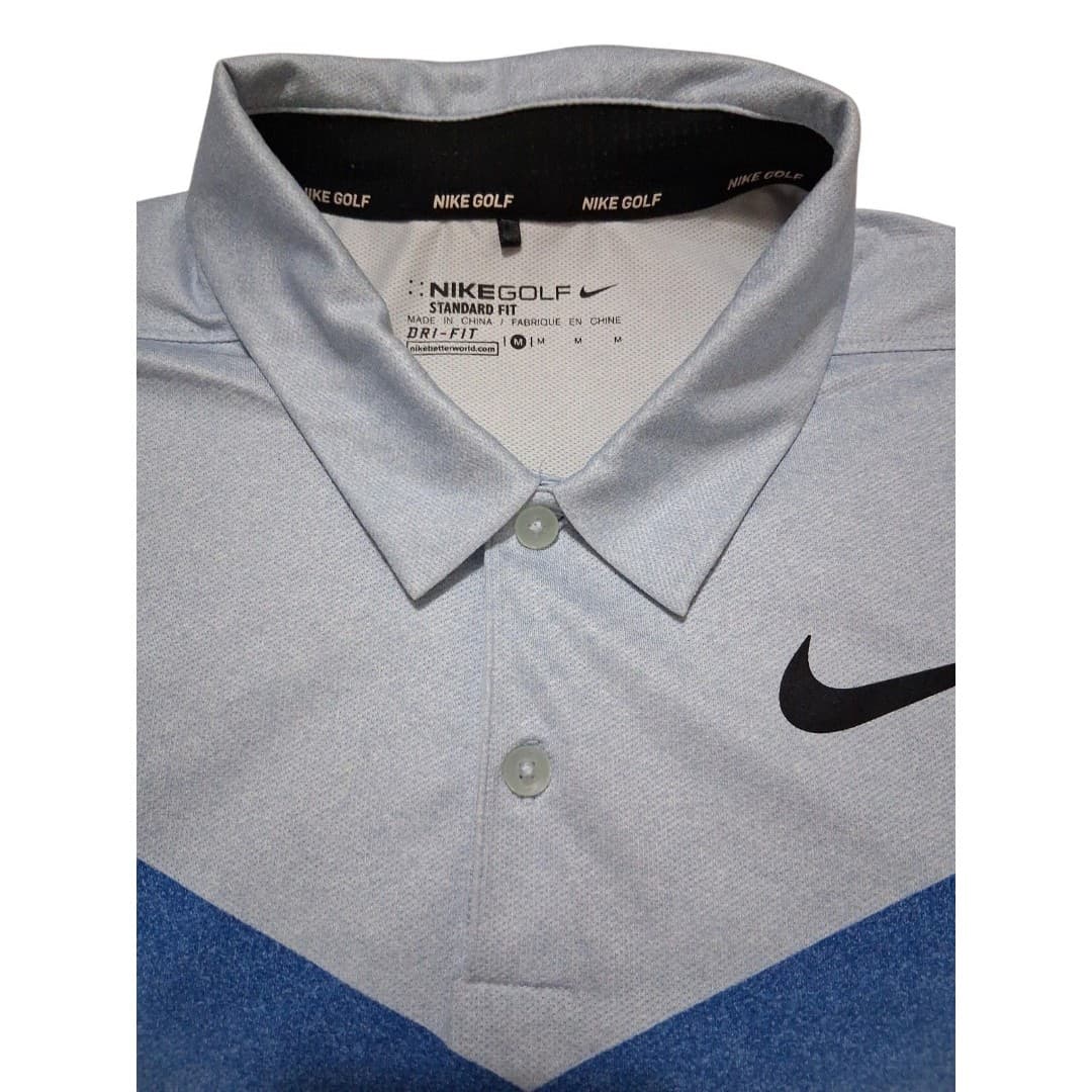 Nike Golf Standard Fit Dri-FIT Polo Size M Baby Blue Chevron Gradient Design MED - Thumbnail 3