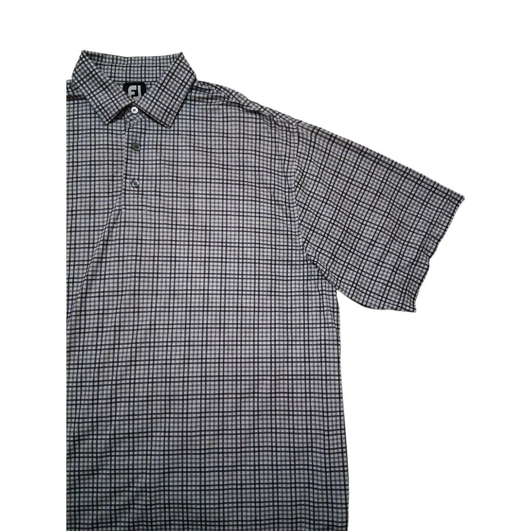 FootJoy FJ (Titleist) Men's Golf Polo Gray and Black Micro-Plaid Pattern Size L - Image 1