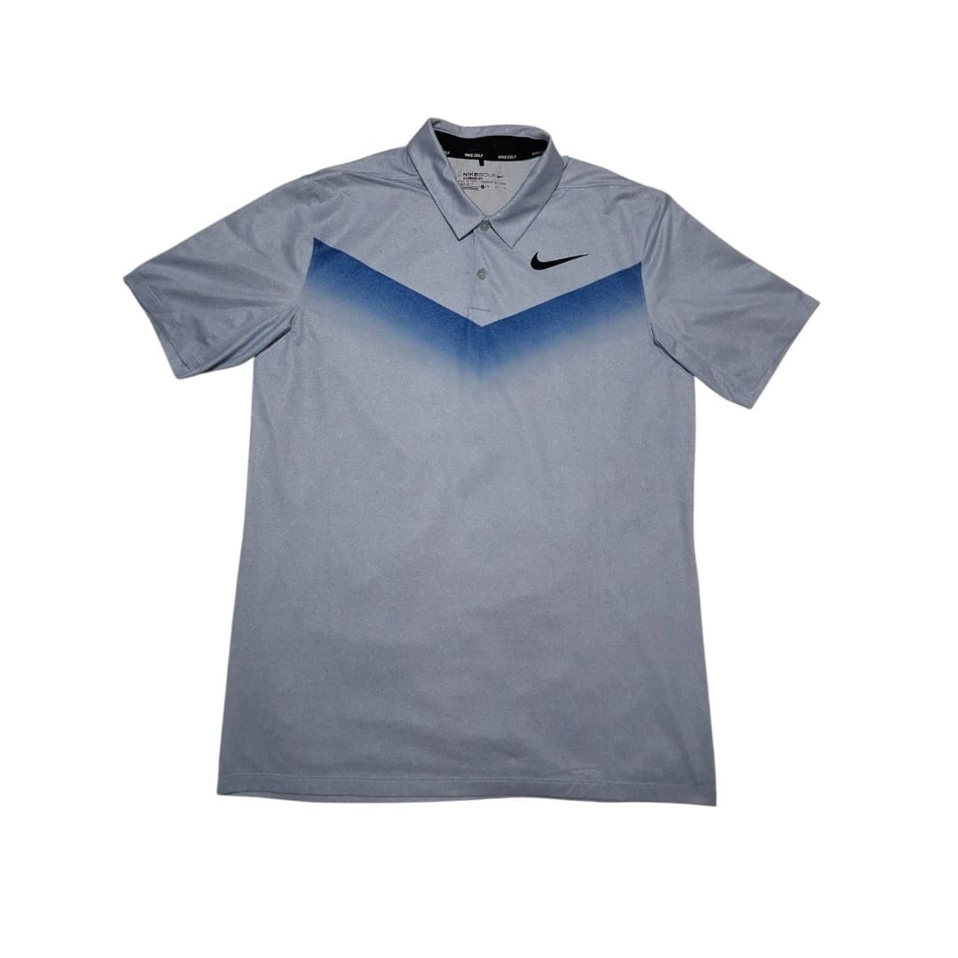 Nike Golf Standard Fit Dri-FIT Polo Size M Baby Blue Chevron Gradient Design MED - Thumbnail 2