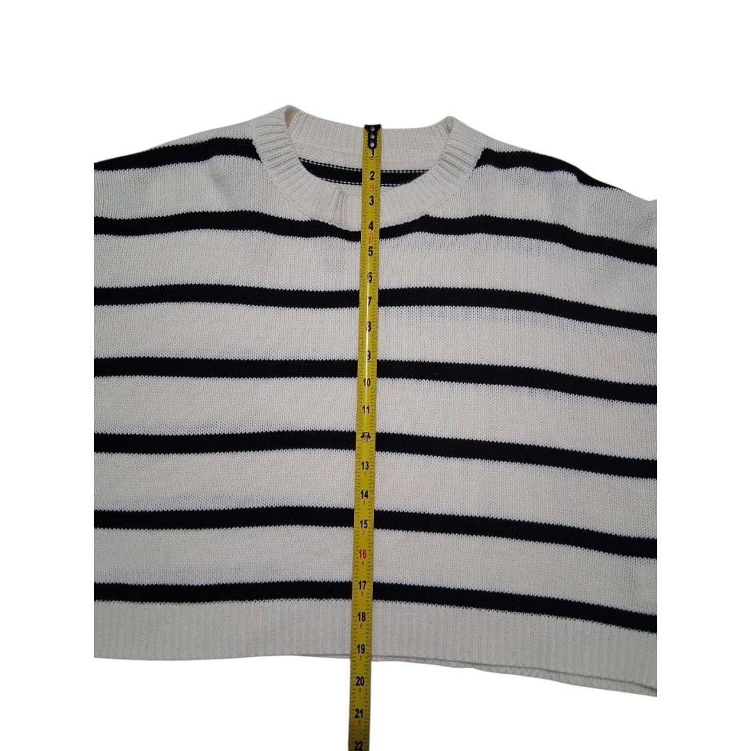 Shein Black and White Striped Sweater Women's Says Size Small Measures Larger - Thumbnail 5
