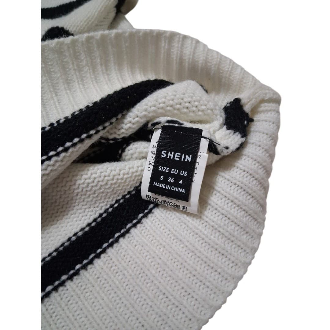 Shein Black and White Striped Sweater Women's Says Size Small Measures Larger - Thumbnail 2
