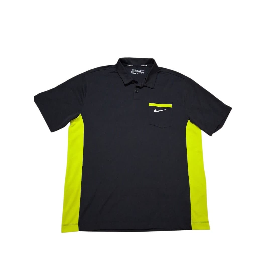 Nike Golf Tour Performance Polo Often Black W Neon Chest Pocket Size Large Men's - Thumbnail 2