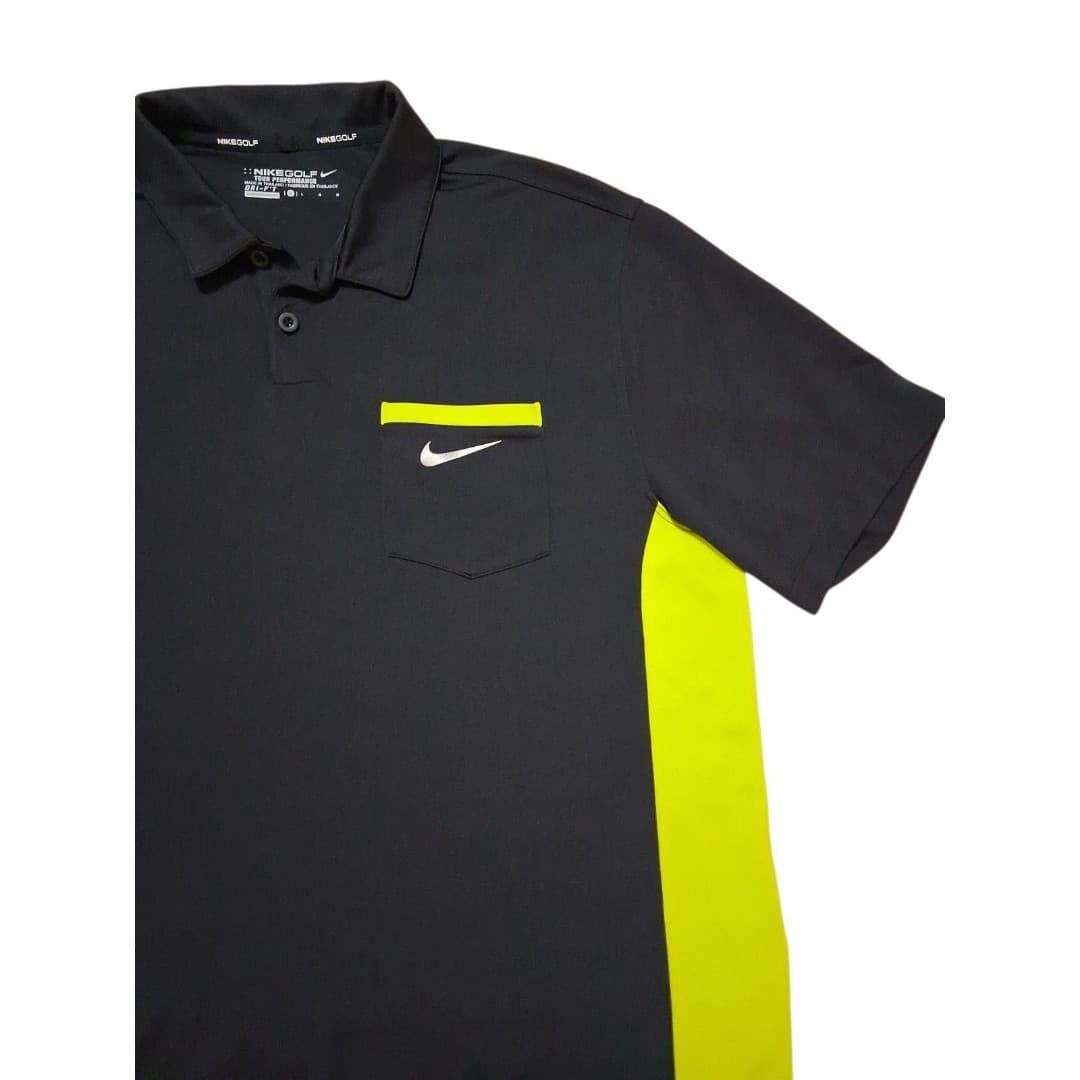 Nike Golf Tour Performance Polo Often Black W Neon Chest Pocket Size Large Men's - Image 1