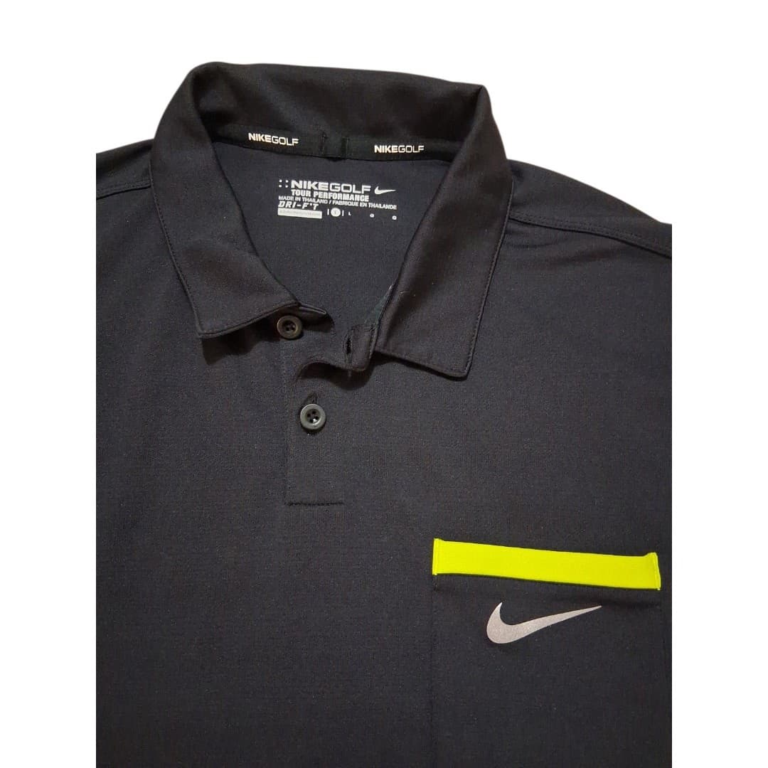 Nike Golf Tour Performance Polo Often Black W Neon Chest Pocket Size Large Men's - Thumbnail 3