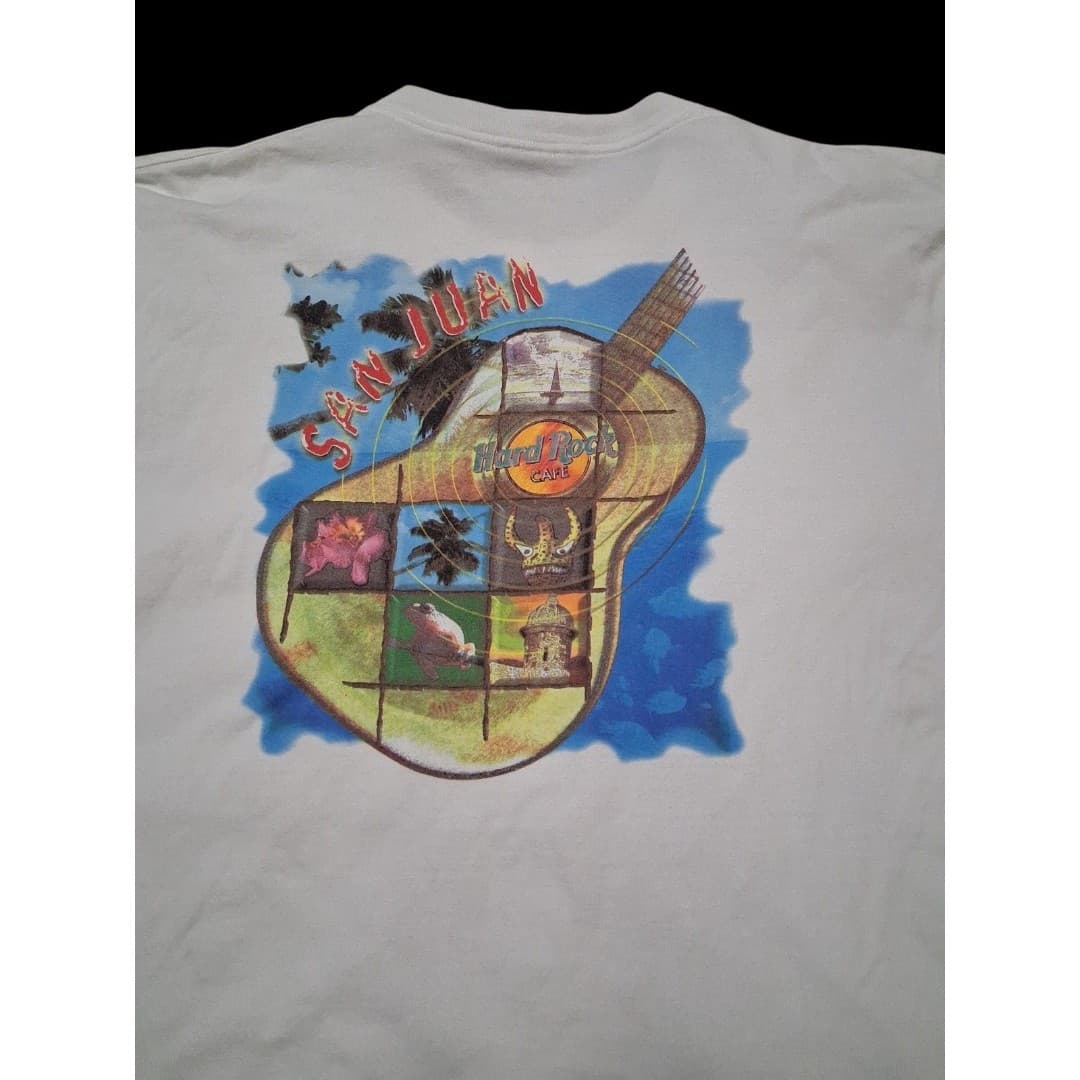 Vintage Hard Rock Cafe San Juan 90's T-shirt Size XL White Graphic Shirt - Thumbnail 5
