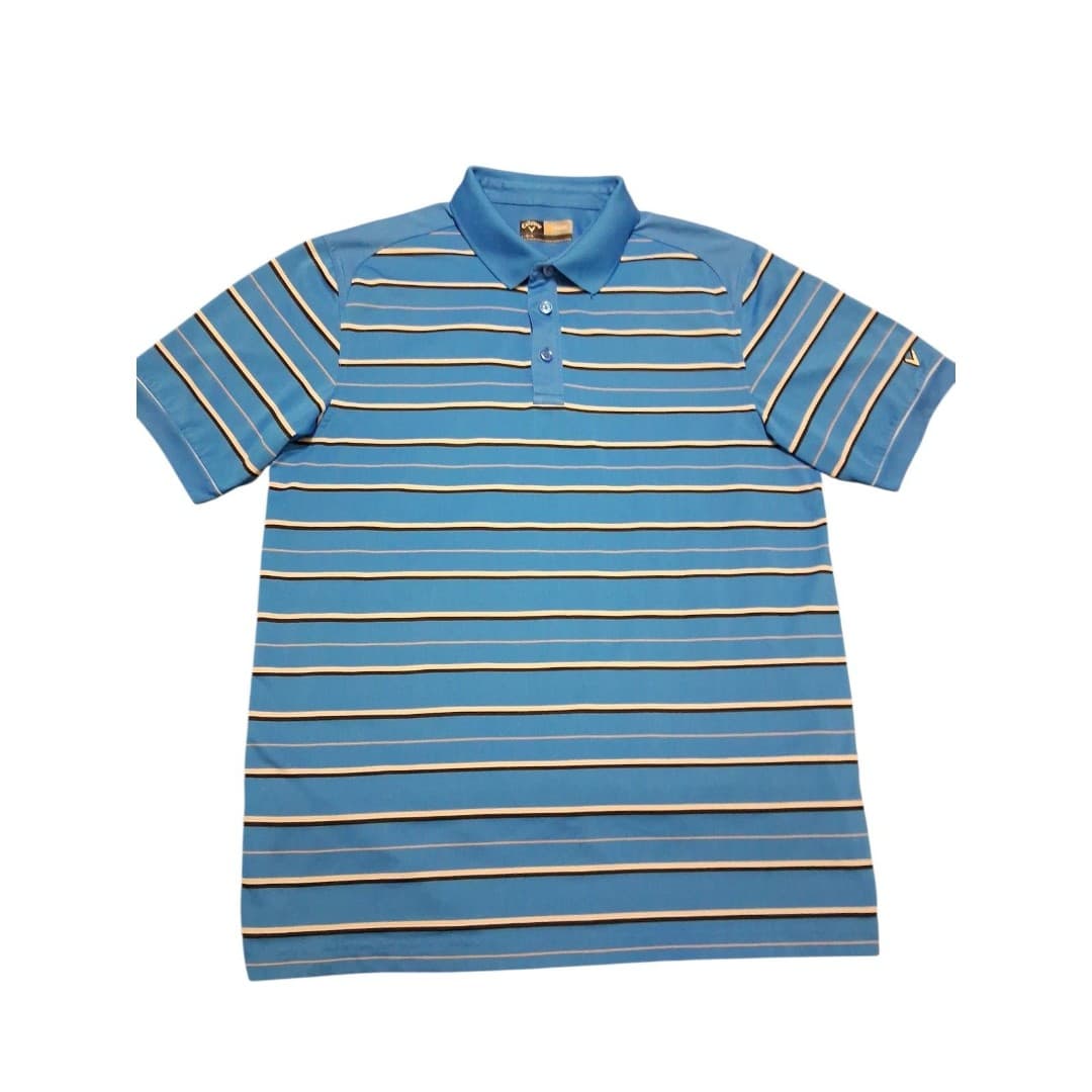 Callaway Men's Opti-Dri Golf Polo Shirt Size Large Amparo Blue Striped Stretch - Thumbnail 3