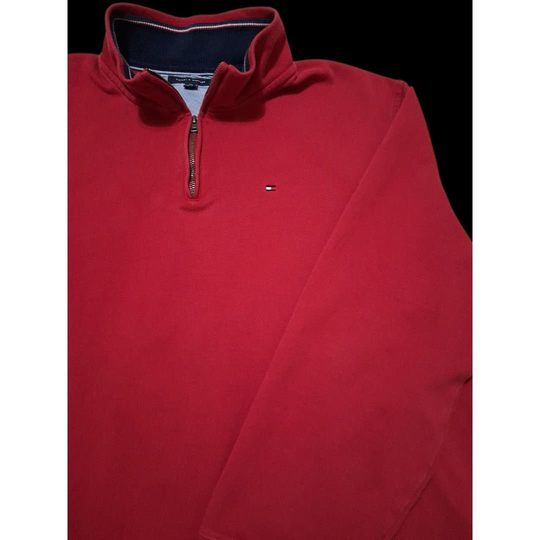 Tommy Hilfiger Men's Red Quarter Zip Sweater/Sweatshirt Size XXL Great Condition - Image 1