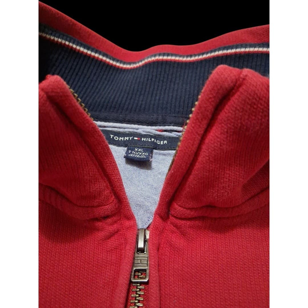 Tommy Hilfiger Men's Red Quarter Zip Sweater/Sweatshirt Size XXL Great Condition - Thumbnail 2