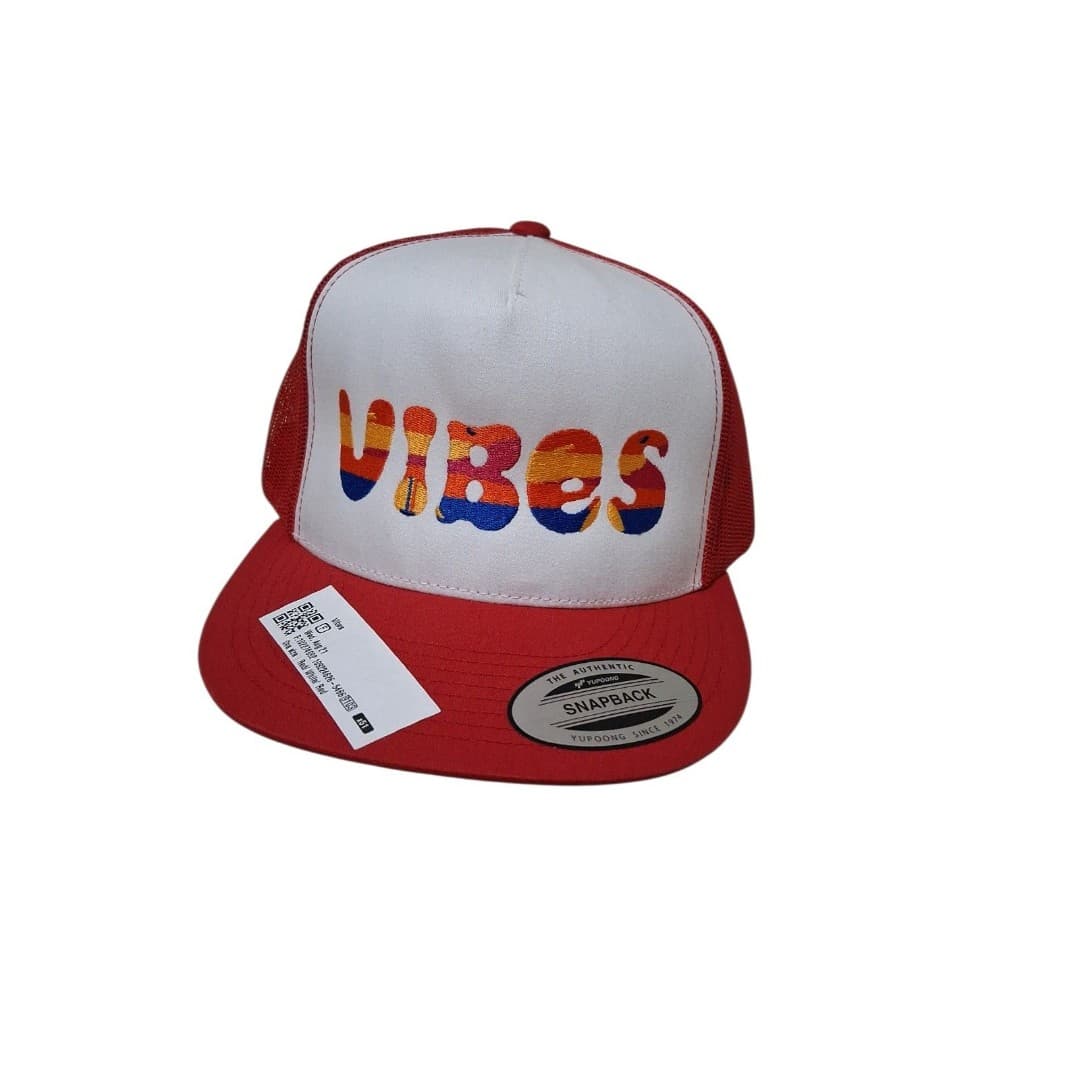 VIBES Trucker Hat 60's Retro Style NWT Snapback Cap Red And White - Image 1